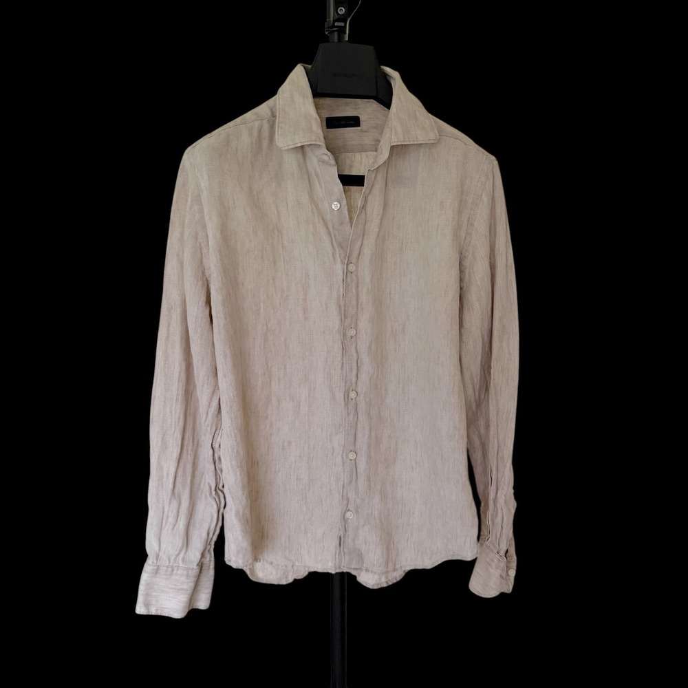 Saks Fifth Avenue Linen Button Down Shirt Beige Tan Long Sleeve Large